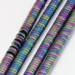 Multi-color Plated Electroplate Non-magnetic Synthetic Hematite Beads Strands, Heishi Beads, Flat Round/Disc, Grade AAAA, Multi-color Plated, 4x1mm, Hole: 1mm, about 350~357pcpcs/strand, 15.5 inch