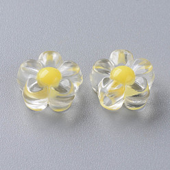 Yellow Transparent Acrylic Beads, Bead in Bead, Flower, Yellow, 12x12.5x6mm, Hole: 2.5mm, about 893pcs/500g