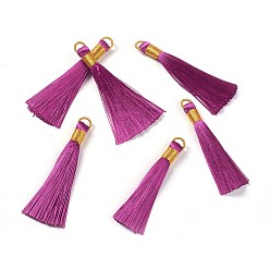 Фиолетовый Нейлоновые кисточки большие подвески, с железной фурнитурой, золотые, фиолетовые, 80x8.5 мм, отверстие : 5x6.5 мм