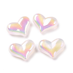 Rose Nacré Placage uv perles acryliques irisées arc-en-ciel, avec de la poudre de paillettes, cœur, perle rose, 16.5x22.5x9mm, Trou: 1.6mm