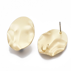Matte Gold Color Smooth Surface Alloy Stud Earring Findings, with Loop and Steel Pin, Wavy, Oval, Matte Gold Color, 25x20mm, Hole: 4mm, Pin: 0.7mm