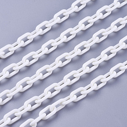 White ABS Plastic Cable Chains, Oval, White, 13.5~14x8x2mm, 14.9 inch~15.35 inch(38~39cm)/strand