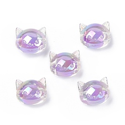 Medium Purple UV Plating Rainbow Iridescent Acrylic Beads, Two Tone Bead in Bead, Cat, Medium Purple, 16x18.5x14.5mm, Hole: 3.5mm