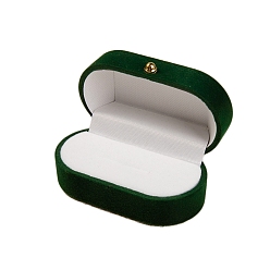 Vert Foncé Boîtes à bijoux à anneau unique en velours, étui de rangement pour alliances, ovale, vert foncé, 7x4x3 cm
