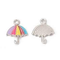 Colorful Alloy Enamel Pendants, Umbrella Charm, Platinum, Colorful, 19.5x15x2mm, Hole: 2.2mm