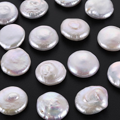 Seashell Color Natural Keshi Pearl Beads, Cultured Freshwater Pearl, No Hole/Undrilled, Flat Round, Seashell Color, 16~19x5~8mm