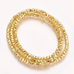 Golden Plated Electroplated Non-magnetic Synthetic Hematite Beads Strands, Long-Lasting Plated, Polygon, Golden Plated, 2x2.5~3mm, Hole: 0.8mm, about 203pcs/strand, 16.14 inch(41cm)