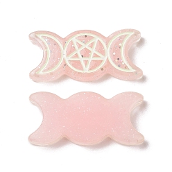 Pink Cabochons en résine, avec de la poudre de paillettes, religion, déesse triple lune, rose, 32.5x15x4.5mm