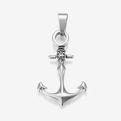 Antique Silver 304 Stainless Steel Pendants, Anchor, Antique Silver, 37x23x3mm, Hole: 5x10mm