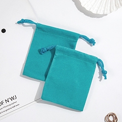 Light Sea Green Velvet Storage Bag, Drawstring Bag, Rectangle, Light Sea Green, 10x8cm