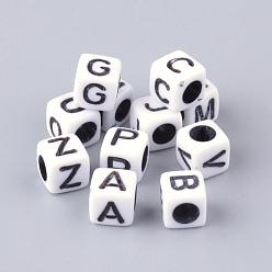 Letter Perles acryliques opaques à trou horizontal, mélange de lettres, cube, lettre, 6x6x6mm, Trou: 3mm, environ3000 pcs / 500 g