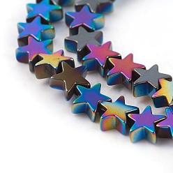 Multi-color Plated Electroplated Non-magnetic Synthetic Hematite Beads Strands, Half Plated, Star, Multi-color Plated, 6x6x2.5mm, Hole: 0.5mm, about 83pcs/strand, 16.14 inch(41cm)