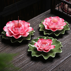 Rose Chaud Brûleurs d'encens en porcelaine, porte-encens lotus, bureau à domicile salon de thé fournitures bouddhistes zen, rose chaud, 75x30mm