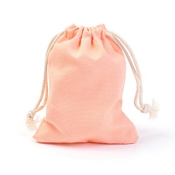 Light Salmon Polycotton Canvas Packing Pouches, Reusable Muslin Bag Natural Cotton Bags with Drawstring Produce Bags Bulk Gift Bag Jewelry Pouch for Party Wedding Home Storage, Light Salmon, 12x9cm