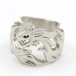 Stainless Steel Color Personalized Retro Men's 304 Stainless Steel Rings, Hollow Dragon, Stainless Steel Color, 16~24mm
