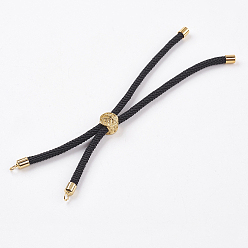 Black Nylon Twisted Cord Bracelet Making, Slider Bracelet Making, with Brass Findings, Tree of Life, Golden, Black, 8-5/8 inch(22cm), 3mm