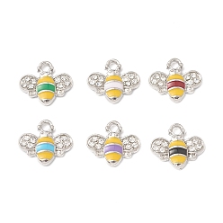 Mixed Color Platinum Plated Alloy Enamel Charms, with Rhinestone, Bee Charm, Mixed Color, 12.5x14.5x2.5mm, Hole: 1.8mm