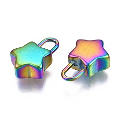 Rainbow Color Placage ionique (ip) 304 pendentifs en acier inoxydable, sans cadmium et sans nickel et sans plomb, verrouillage des étoiles, couleur arc en ciel, 17x11.5x5.5mm, Trou: 3x5mm