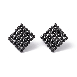 Electrophoresis Black 304 Stainless Steel Rhombus Stud Earrings for Women, Electrophoresis Black, 24x24mm, Pin: 0.7mm