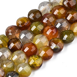 Dark Khaki Natural Agate Beads Strands, Dyed & Heated, Faceted, Flat Round, Dark Khaki, 8x6.5mm, Hole: 1.2mm, about 47pcs/strand, 14.96 inch(37cm).