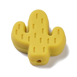 Gold Silicone Focal Beads, Chewing Beads For Teethers, Cactus, Gold, 25x23x8mm, Hole: 2.3mm