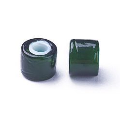 Dark Green Handmade Lampwork Beads, Column, Dark Green, 7.5~8x6~6.5mm, Hole: 3mm