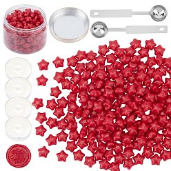 Dark Red CRASPIRE Sealing Wax Particles Kits for Retro Seal Stamp, with Stainless Steel Spoon, Candle, Plastic Empty Containers, Dark Red, 9mm, 200pcs