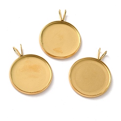Golden Ion Plating(IP) 304 Stainless Steel Pendant Cabochon Settings, Plain Edge Bezel Cups, Flat Round, Golden, Tray: 18mm, 24.5x19.5x2mm, Hole: 3.5x2mm