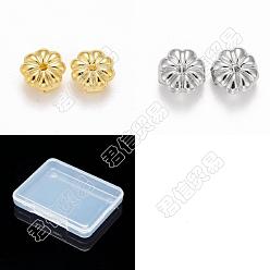 Real Gold Plated & Real Platinum Plated SUPERFINDINGS 200Pcs 2 Colors Rack Plating Brass Ear Nut, Cadmium Free & Lead Free, Flower, Real Gold Plated & Real Platinum Plated, 6x6x3.5mm, Hole: 1mm, 100pcs/color