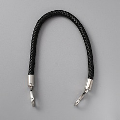 Black PU Imitation Leather Braided Bag Handle, Bag Strap, with Alloy Snap Clasp, Black, 49.5x1.3cm, Inner Diameter: 1.5cm