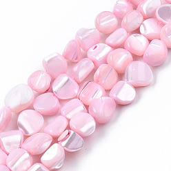 Pearl Pink Natural Trochid Shell/Trochus Shell Beads Strands, Dyed, Nuggets, Pearl Pink, 7.5~10.5x6.5~9.5x4~9mm, Hole: 0.8mm, about 48~49pcs/strand, 15.16 inch~15.75 inch(38.5~40cm)