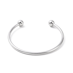 Stainless Steel Color Screw End Ball 304 Stainless Steel Wire Open Cuff Bangle, Torque Bangle for Women, Stainless Steel Color, Inner Diameter: 2-3/8 inch(6cm)