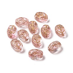 Rose Nacré Perles de verre peintes par pulvérisation transparent, ovale, perle rose, 11x8x6mm, Trou: 1mm