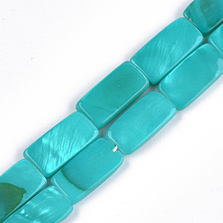 Turquoise Spray Painted Freshwater Shell Beads, Rectangle, Turquoise, 14~15x7~8.5x3mm, Hole: 0.5mm, about 20~26pcs/strand, 12 inch~15.5 inch