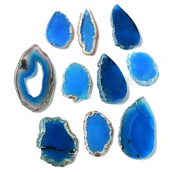 Azul de Medianoche Forma mixta teñido de ágata natural de piedras preciosas colgantes grandes, azul medianoche, 39~85x26~62x5~6 mm, agujero: 2 mm
