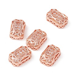 Lavender Eco-friendly Brass Micro Pave Cubic Zirconia Multi-strand Links, Rack Plating, Cadmium Free & Lead Free, Rectangle Octagon, Rose Gold, Lavender, 14x10x5mm, Hole: 1.4mm