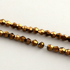 Copper Plated Electroplate Glass Bead Strands, Rainbow Plated, Faceted Bicone, Copper Plated, 4x4.5mm, Hole: 1mm, about 92~96pcs/strand, 13.78~14.37 inch