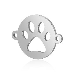 Stainless Steel Color 201 Stainless Steel Links Connectors, Flat Round with Dog Paw Print, Stainless Steel Color, 12x15.5x0.8mm, Hole: 0.8mm