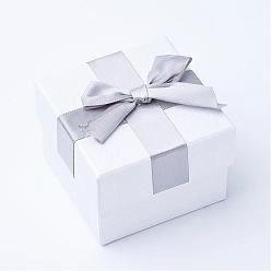 Blanc Boîte en carton, Boîtes pendantes et anneaux, avec ruban bowknot, carrée, blanc, 7.4x7.4x5.3 cm