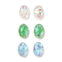 Couleur Mélangete Cabochons en résine imitation opale, avec de la poudre de paillettes, dos plat ovale, couleur mixte, 6.5x4.5x1.5mm