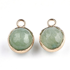 Dark Sea Green Natural Agate Pendants, with Brass Findings, Cadmium Free & Nickel Free & Lead Free, Faceted, Dyed, Round, Golden, Dark Sea Green, 13~16x9~12x8~11mm, Hole: 2mm