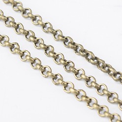 Antique Bronze Iron Rolo Chains, Belcher Chain, Unwelded, Lead Free and Nickel Free, Antique Bronze Color, with Spool, Size: Chain: about 2.5mm in diameter, 1mm thick, 100M/roll