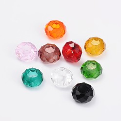 Color mezclado Granos europeos de cristal, abalorios de grande agujero, sin núcleo metálico, Rondana plana, color mezclado, 14x8 mm, agujero: 5 mm