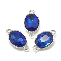 Bleu Royal Connecteurs de liens de verre d'alliage, facette, ovale, platine, bleu royal, 22x12x6mm, Trou: 1.5mm