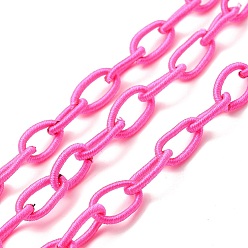 Темно-Розовый Петля из нейлоновой цепи ручной работы, овальные, темно-розовыми, 8~9x11~13x2 мм, о 85 cm / прядь, 33.5 дюйм