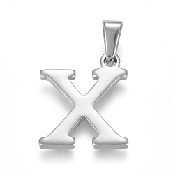 Letter X 304 Stainless Steel Pendants, Stainless Steel Color, Initial Letter.X, 20x16.5x1.8mm, Hole: 3x7mm