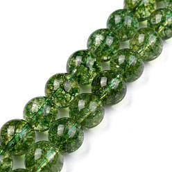 Olive Natural Quartz Crystal Beads Strands, Round, Heated & Dyed, Olive, 12mm, Hole: 2mm, about 16pcs/strand, 7.5 inch(19.05cm)