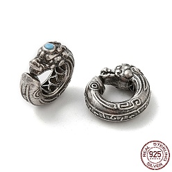 Antique Silver 925 Sterling Silver Beads, Flat Round with Dragon, Antique Silver, 9.5x3.5mm, Inner Diameter: 5mm