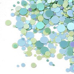 Color mezclado Accesorios de adorno, paillette plástico pvc / cuentas de lentejuelas, sin agujero / perlas sin perforar, plano y redondo, color mezclado, 1~4x0.4 mm