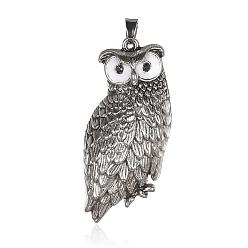 Antique Silver Alloy Enamel Big Pendants, Owl, with Jet Rhinestones, Antique Silver, 57x25x12mm, Hole: 2mm
